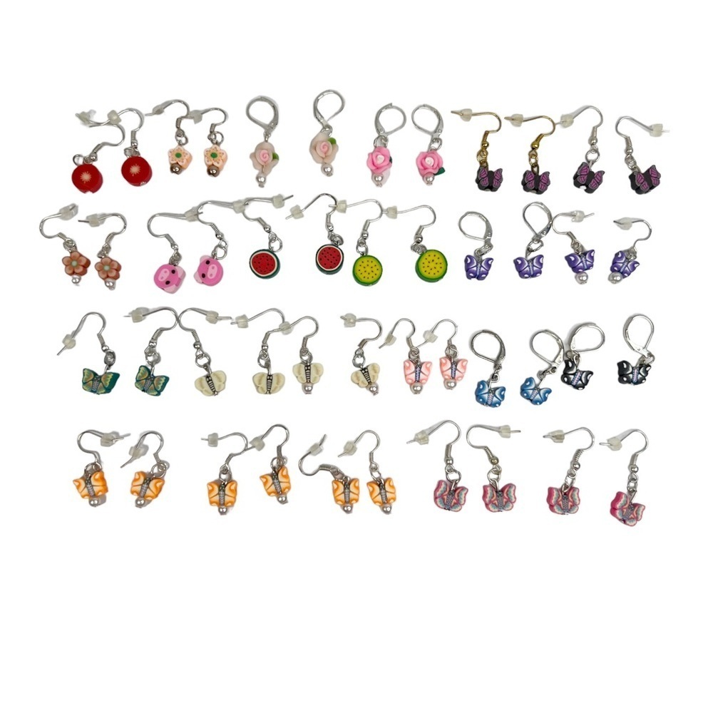 23 Pairs of Cute & Colorful Butterfly, Flower & Fruit Pierced Earrings